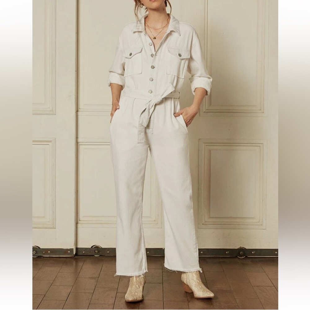 Boyish Cream Button-Up Belted Jumpsuit Size M. - Picture 1 of 14